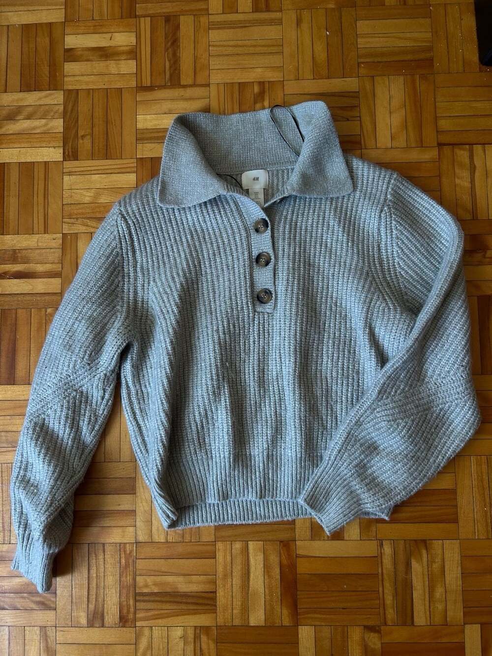H&M Rib-Knit Mock Neck Button-Front Sweater